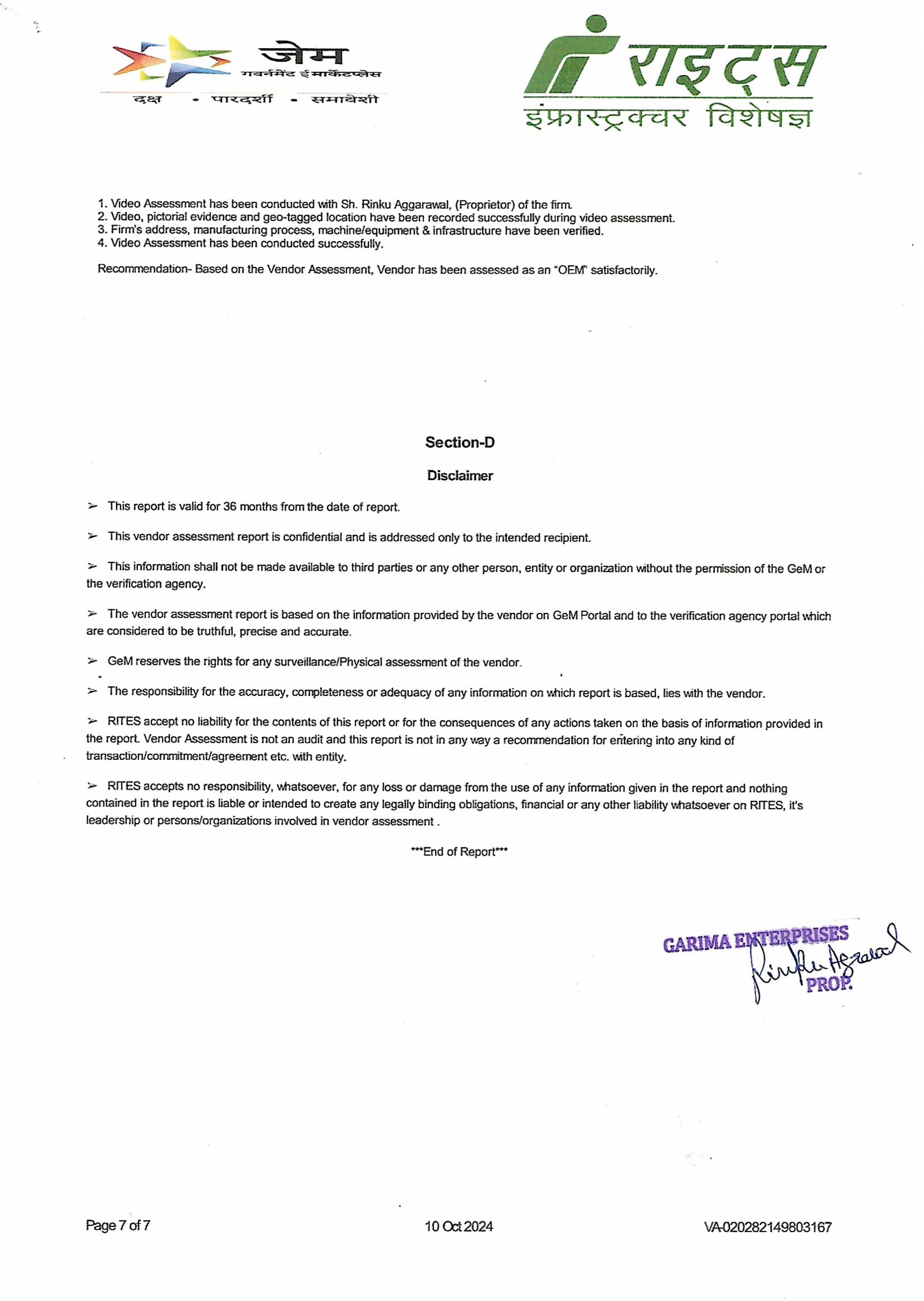 OEM Certificate Page 7